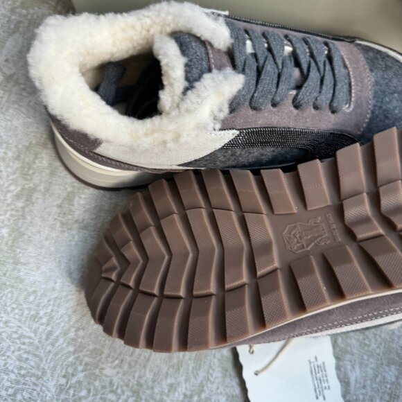 Brunello Cucinelli Fur-Lined Suede And Wool Sneakers - Picture 10 of 13